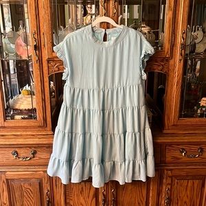 Tiered baby blue loose baby doll dress
